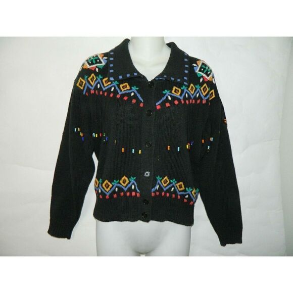 Vintage Bambu Sweater Cardigan Fringe Size M